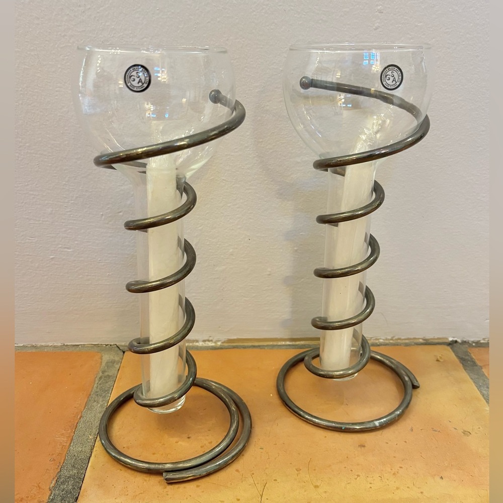 Godinger Silver Spiral Glass Candlesticks